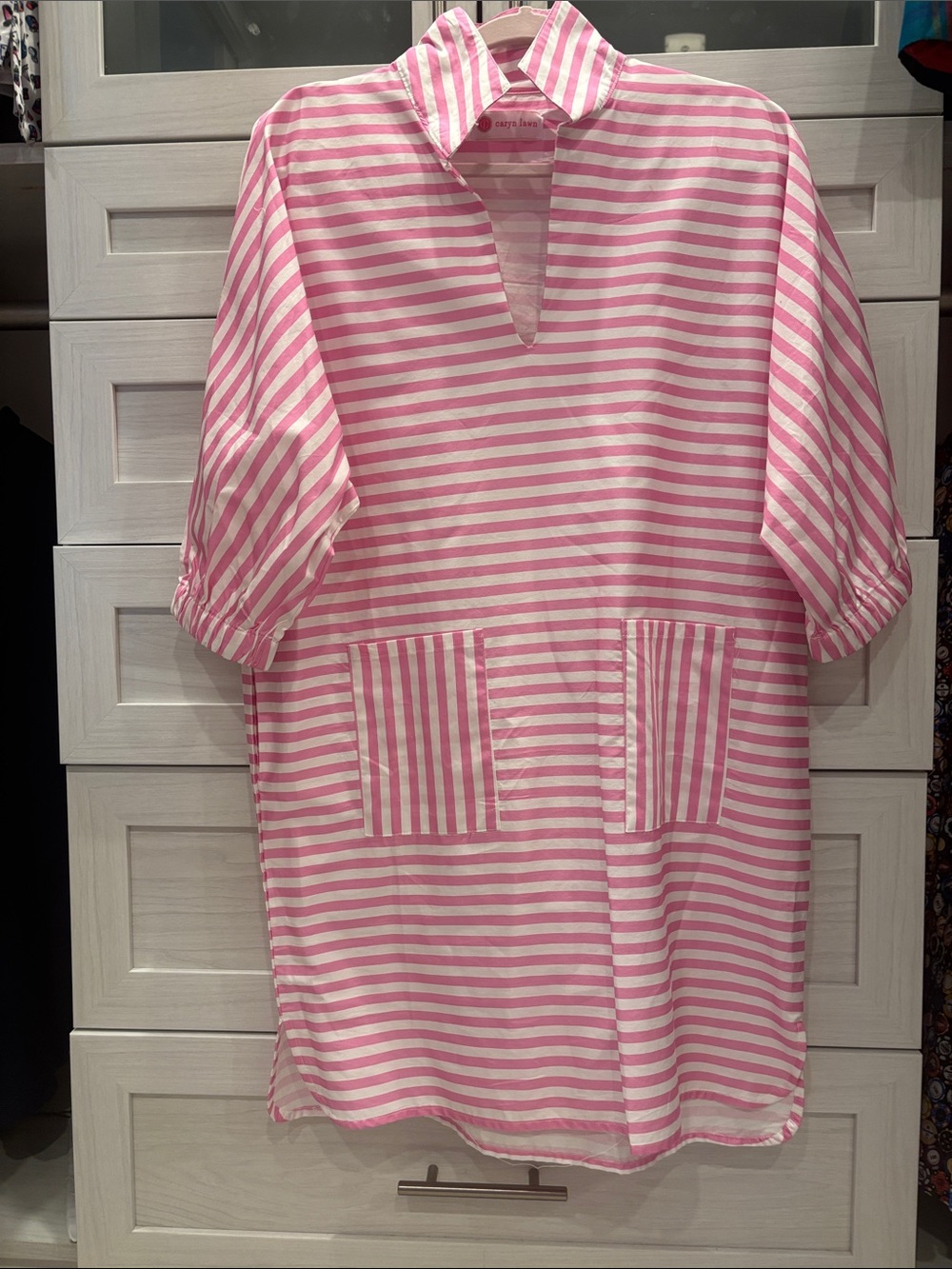Caryn Lawn betsy dress -brand new Striped Pink & White Relaxed Shirt Dress